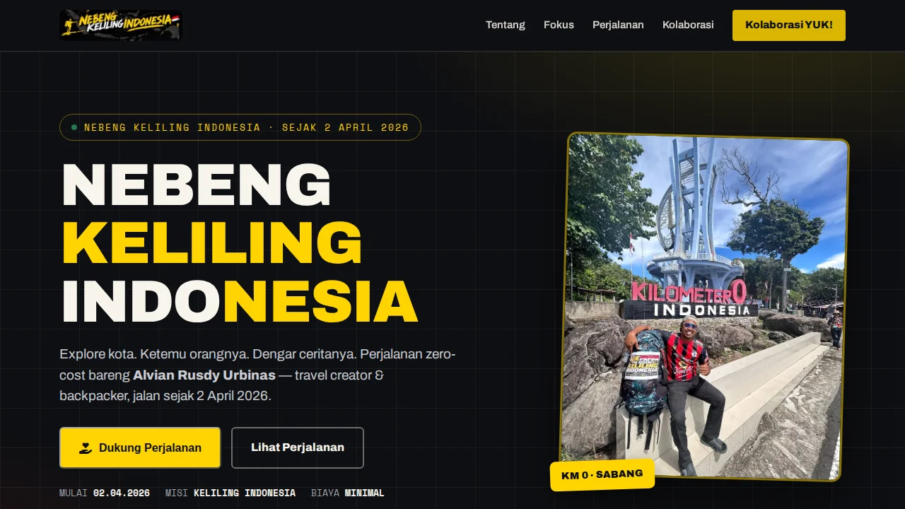 Preview website Pace Journey — personal branding travel creator & backpacker nebeng keliling Indonesia